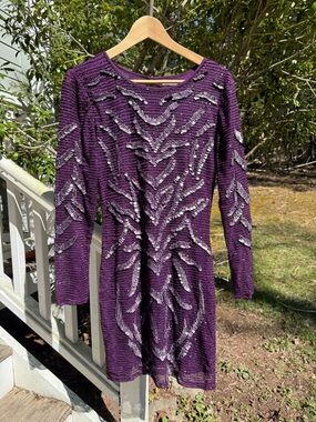 Miss Selfridge Purple Sequin Long-Sleeve  Bodycon Dress